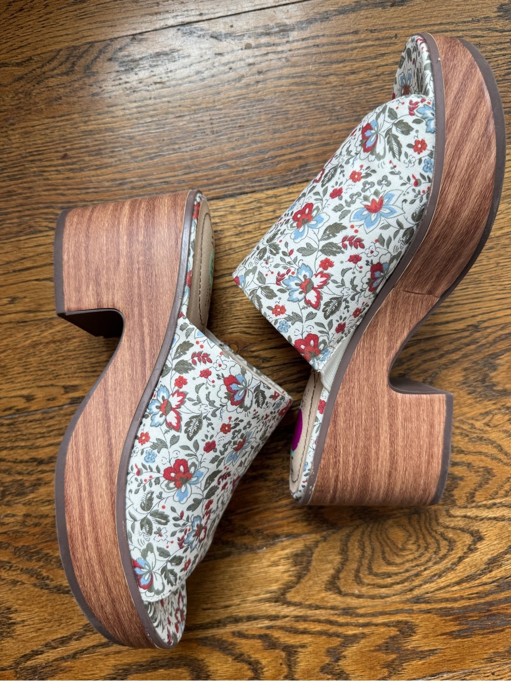 Life Stride Chunky Floral Wooden Platform Slide Sandals 8.5